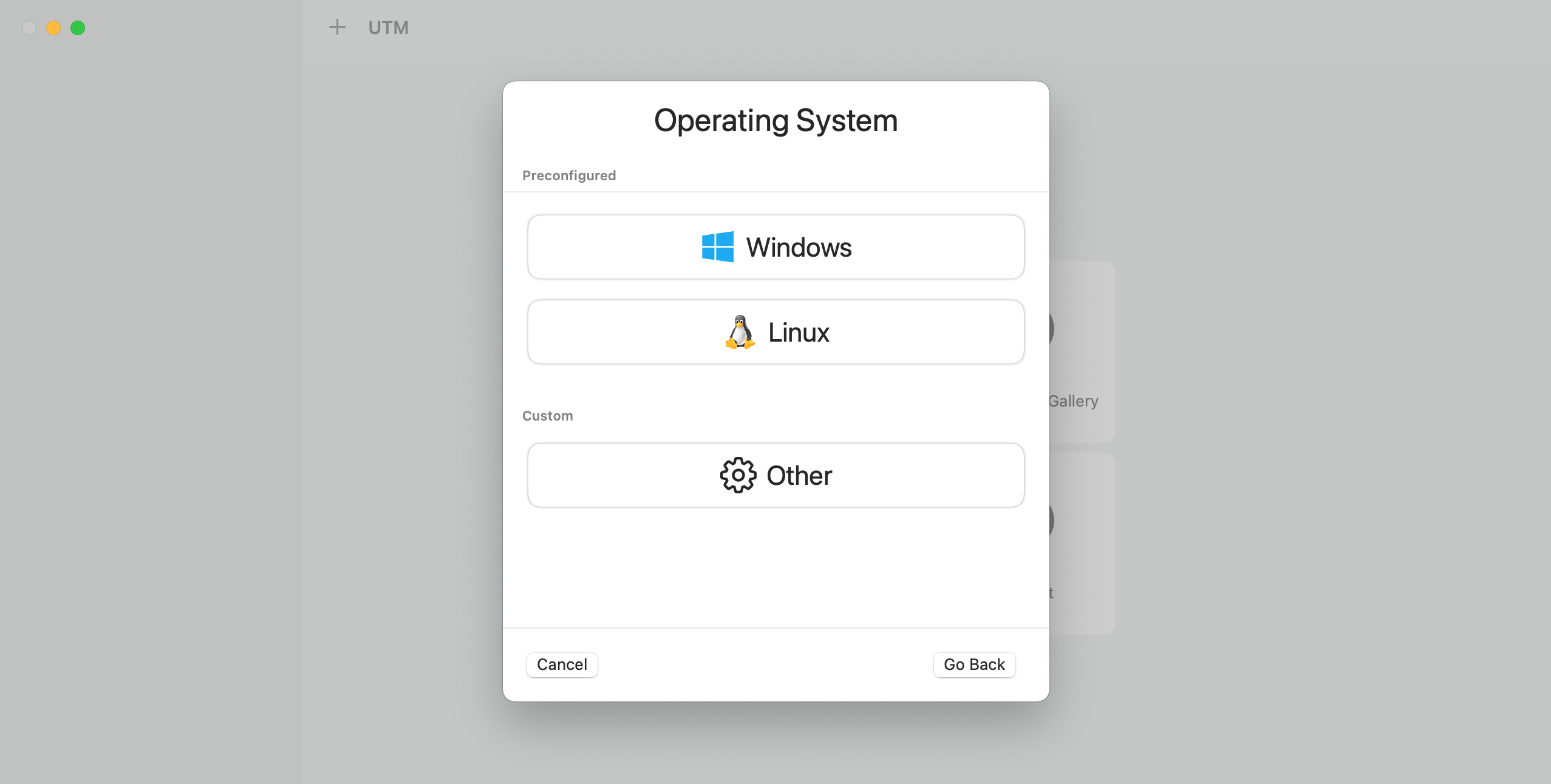 UTM select the Other option